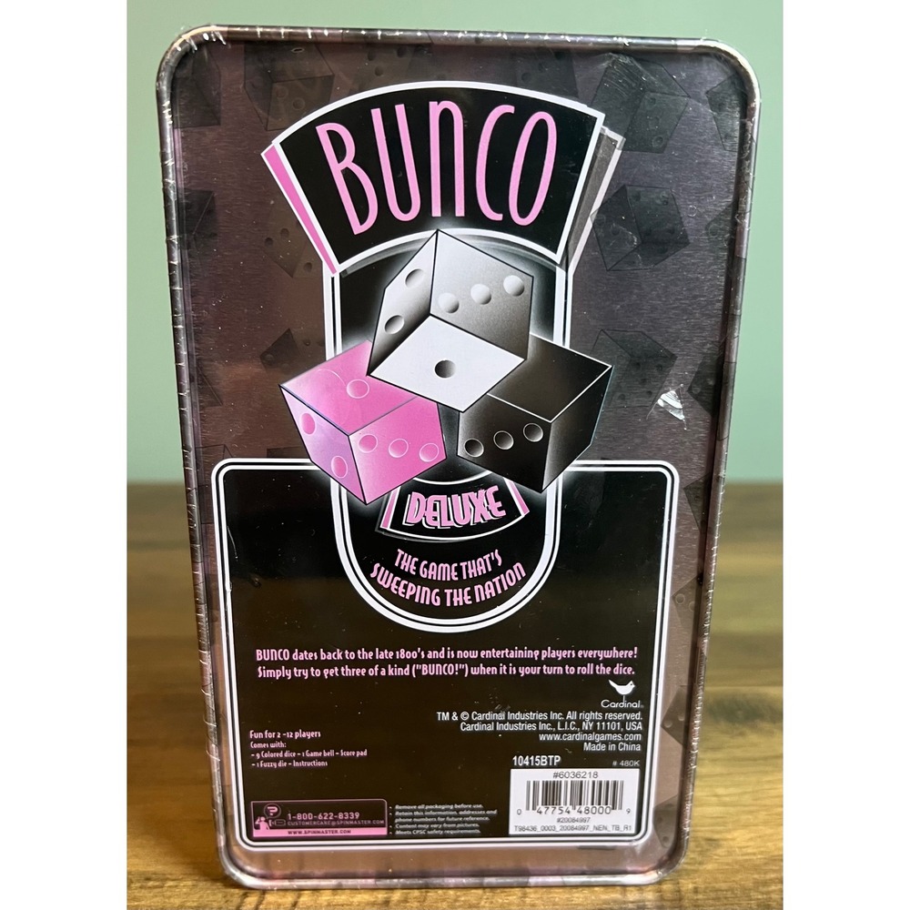 Cardinal Bunco Deluxe Dice Game Pink Collectible Tin 2-12 Players Ages 7+ New - Picture 2 of 3